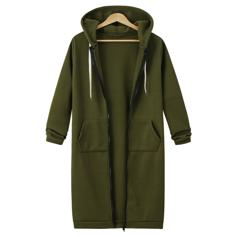 Women Casual Zip Up Long Hooded Tunic Jacket with Pockets