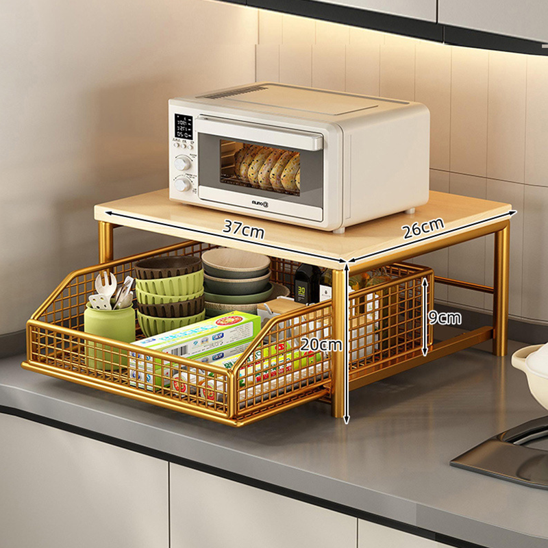 2-Tier Kitchen Microwave Stand with Slide-Out Drawer Heavy-Duty Countertop Shelf, Space-Saving & Easy Access