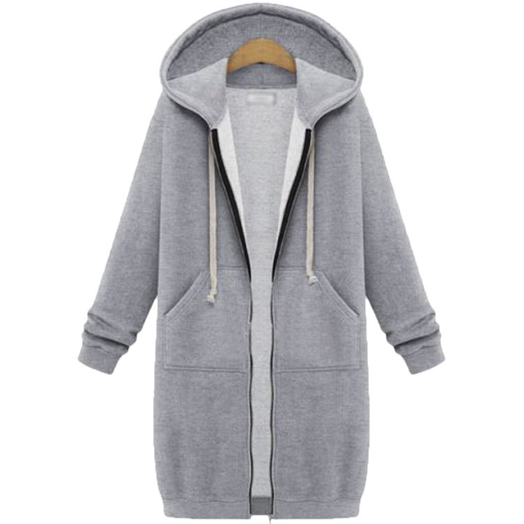 Women Casual Zip Up Long Hooded Tunic Jacket with Pockets