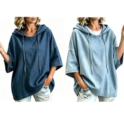 Women's Relaxed Hooded Denim Pullover