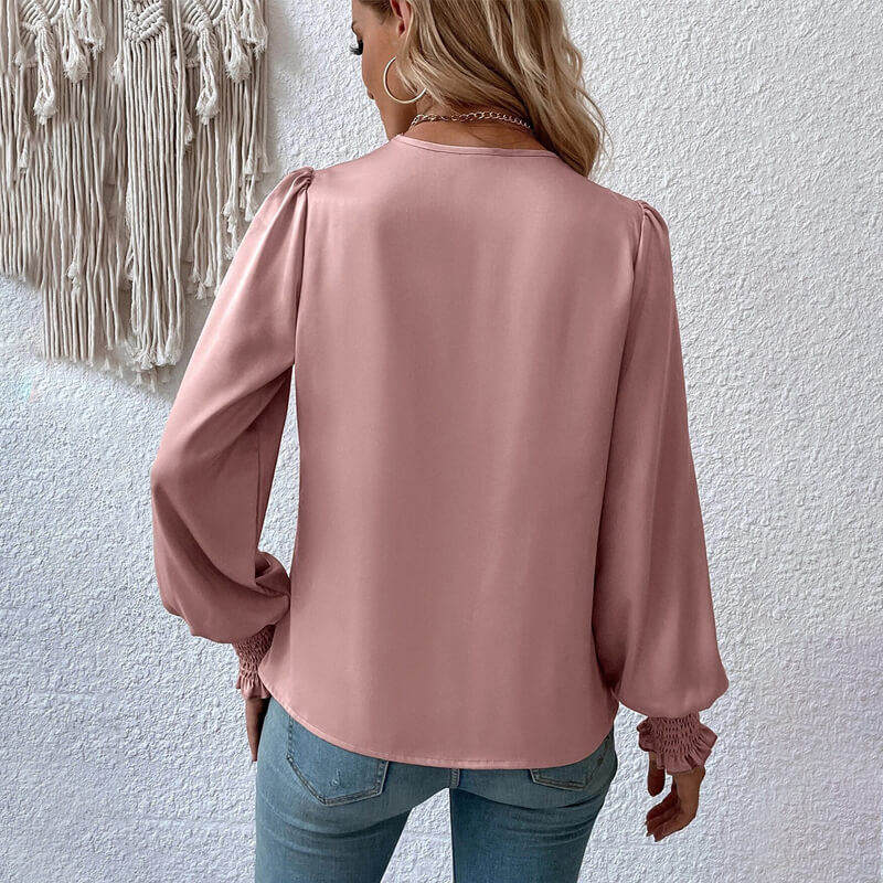 2023 Women's v-neck lantern sleeve solid color shirt