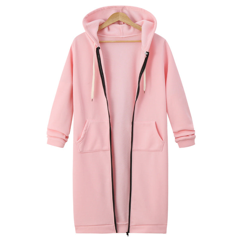 Women Casual Zip Up Long Hooded Tunic Jacket with Pockets