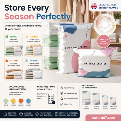 No Pump Vacuum Storage Bags Press & seal, no pump needed. Saves 80% space, keeps clothes dry & dust free. Perfect for bulky bedding & off season gear