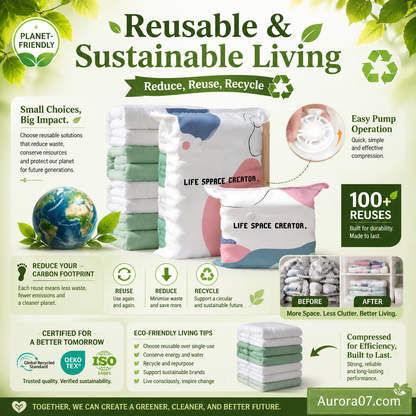 No Pump Vacuum Storage Bags Press & seal, no pump needed. Saves 80% space, keeps clothes dry & dust free. Perfect for bulky bedding & off season gear