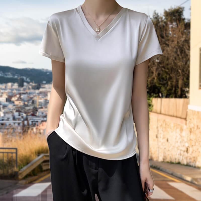 Women's Breathable Silk V-Neck T-Shirt