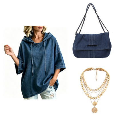 Women's Relaxed Hooded Denim Pullover