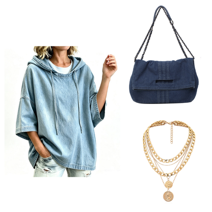 Women's Relaxed Hooded Denim Pullover