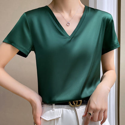Women's Breathable Silk V-Neck T-Shirt