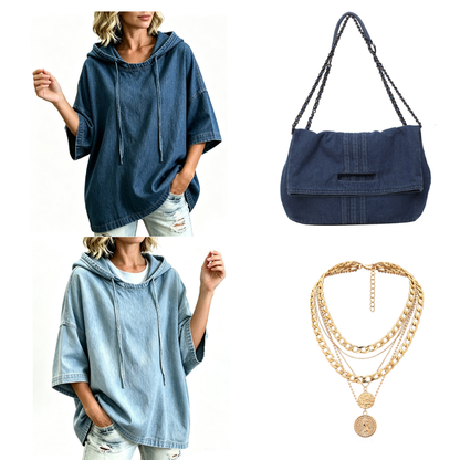 Women's Relaxed Hooded Denim Pullover
