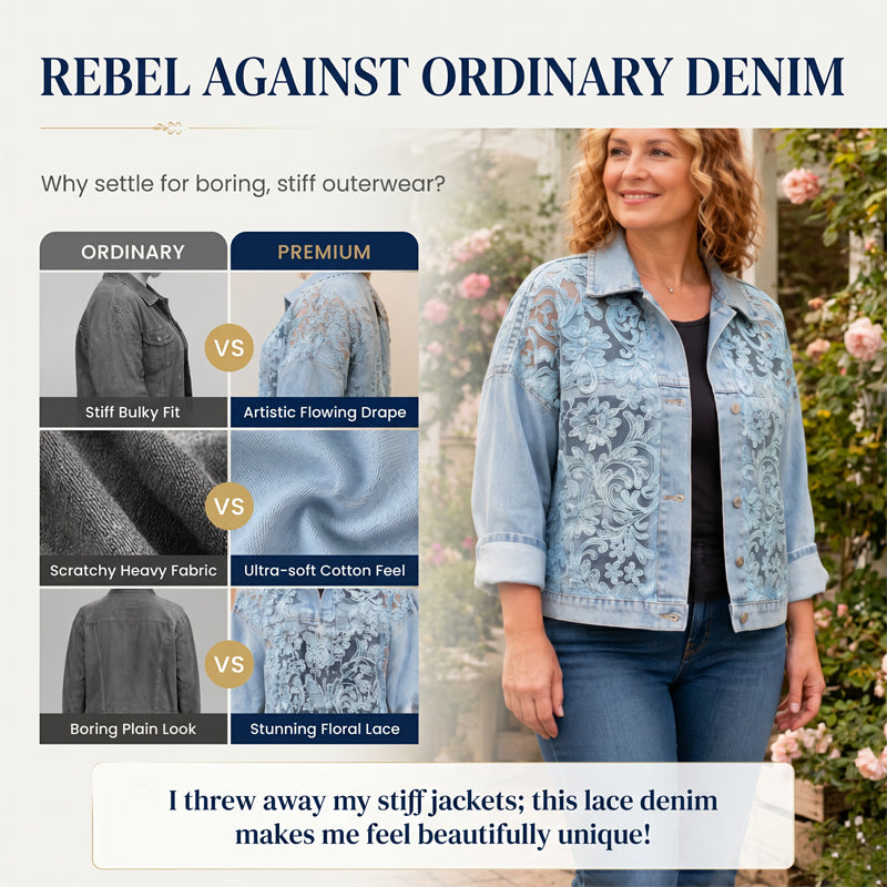 Women's Loose Floral Lace Patchwork Denim Jacket