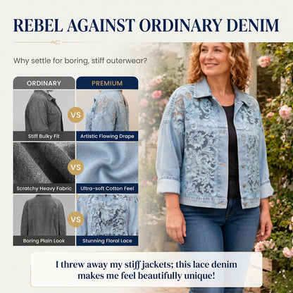 Women's Loose Floral Lace Patchwork Denim Jacket