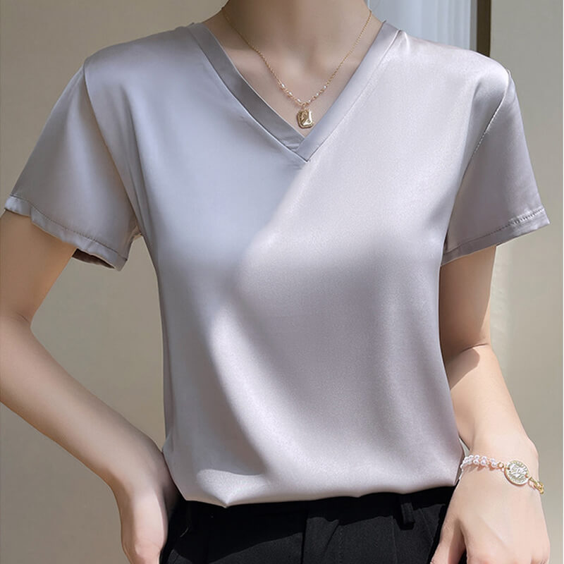 Women's Breathable Silk V-Neck T-Shirt