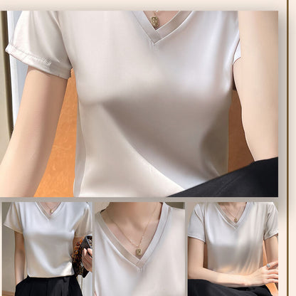 Women's Breathable Silk V-Neck T-Shirt