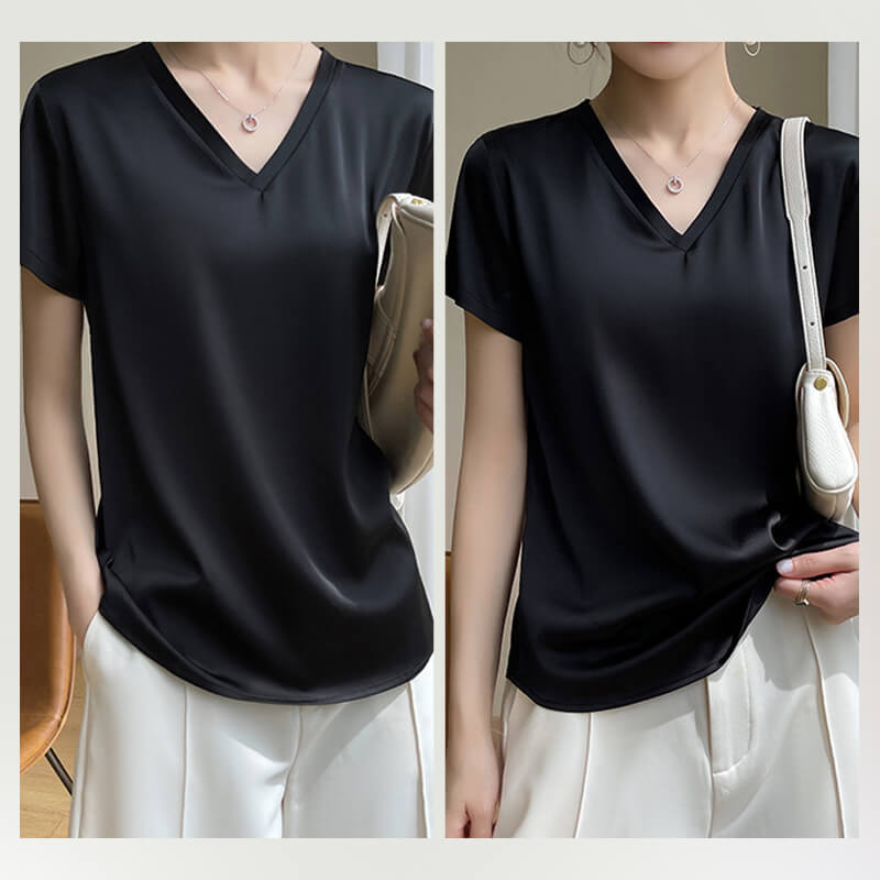 Women's Breathable Silk V-Neck T-Shirt