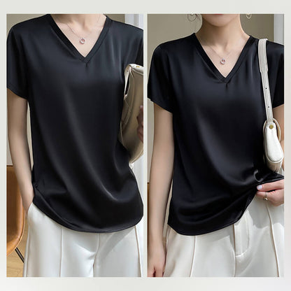 Women's Breathable Silk V-Neck T-Shirt