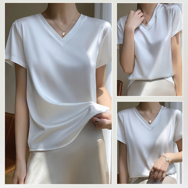 Women's Breathable Silk V-Neck T-Shirt