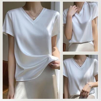 Women's Breathable Silk V-Neck T-Shirt