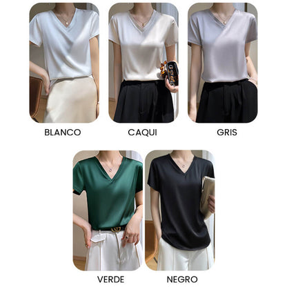 Women's Breathable Silk V-Neck T-Shirt