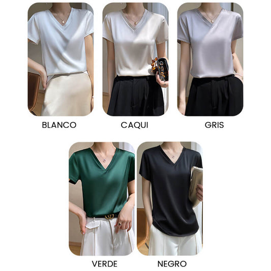 Women's Breathable Silk V-Neck T-Shirt