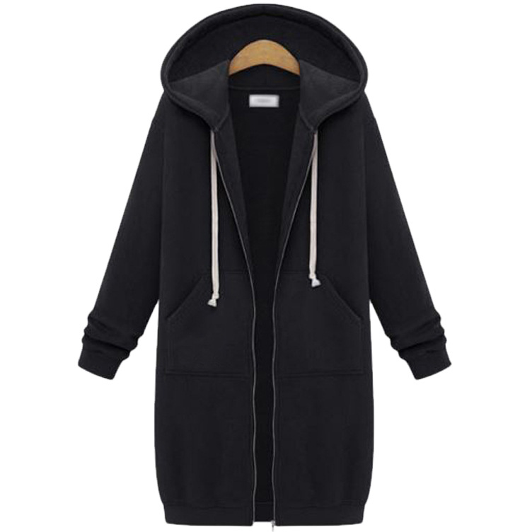 Women Casual Zip Up Long Hooded Tunic Jacket with Pockets