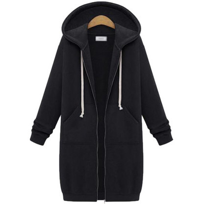 Women Casual Zip Up Long Hooded Tunic Jacket with Pockets
