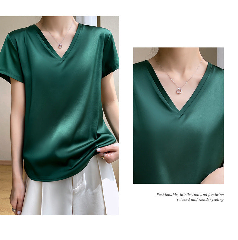 Women's Breathable Silk V-Neck T-Shirt