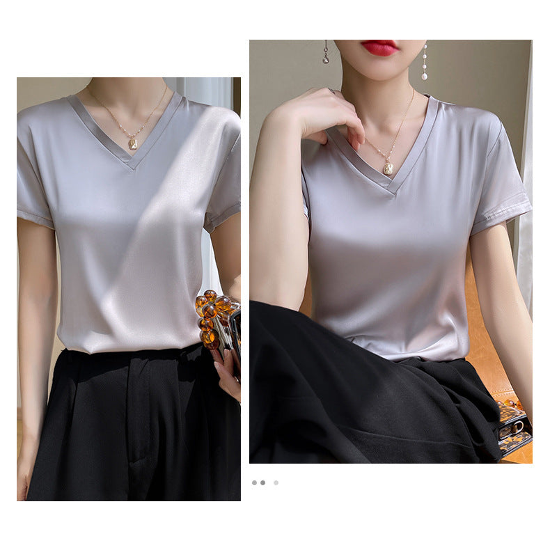 Women's Breathable Silk V-Neck T-Shirt