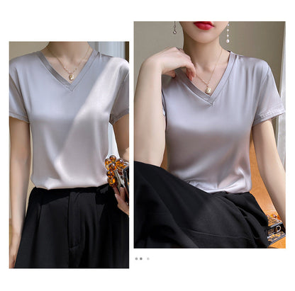 Women's Breathable Silk V-Neck T-Shirt