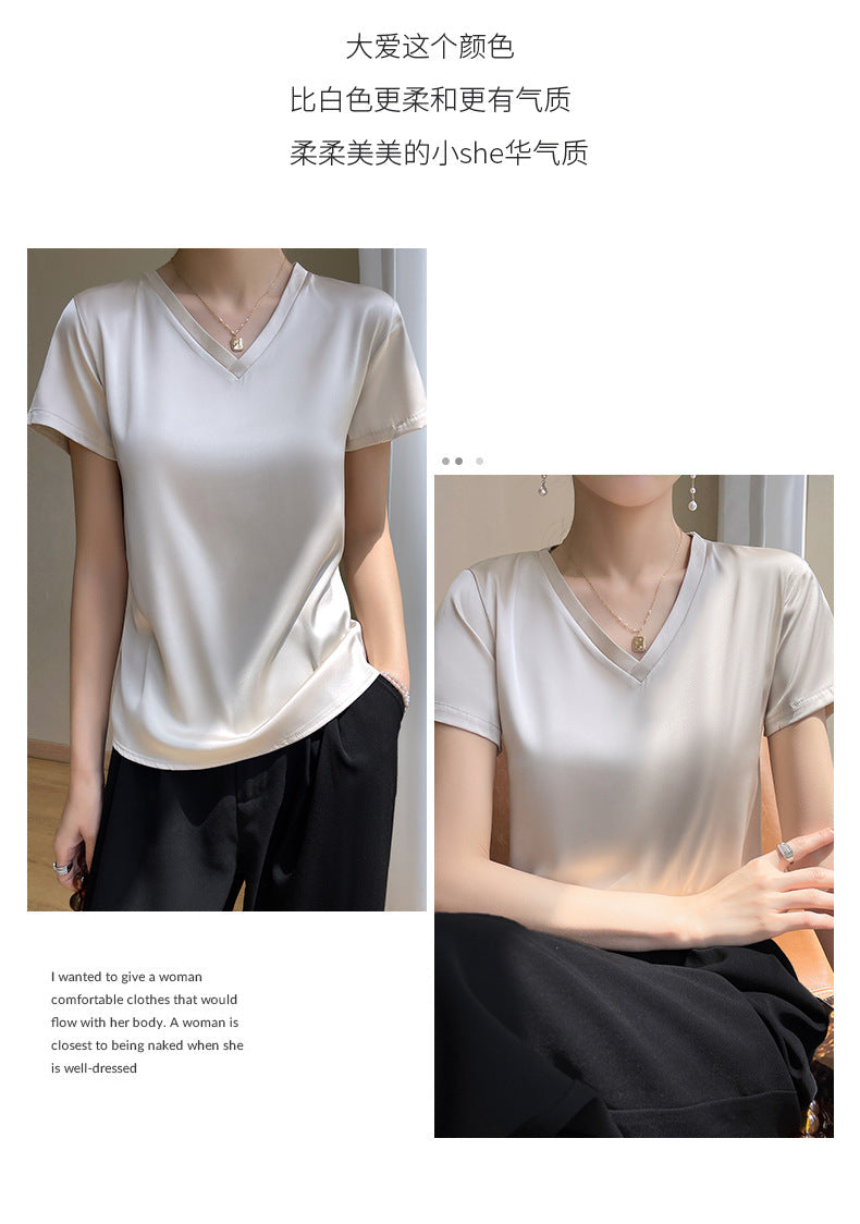 Women's Breathable Silk V-Neck T-Shirt