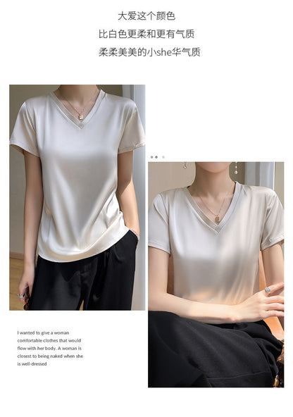 Women's Breathable Silk V-Neck T-Shirt