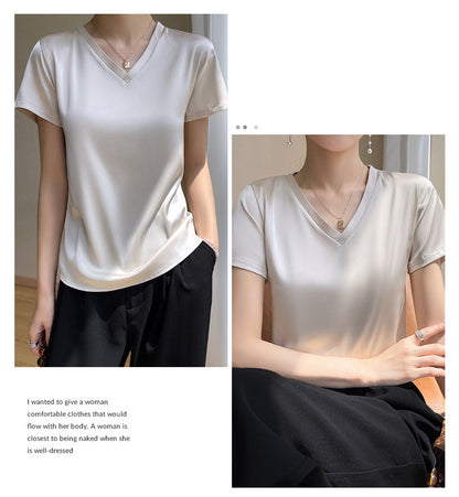 Women's Breathable Silk V-Neck T-Shirt
