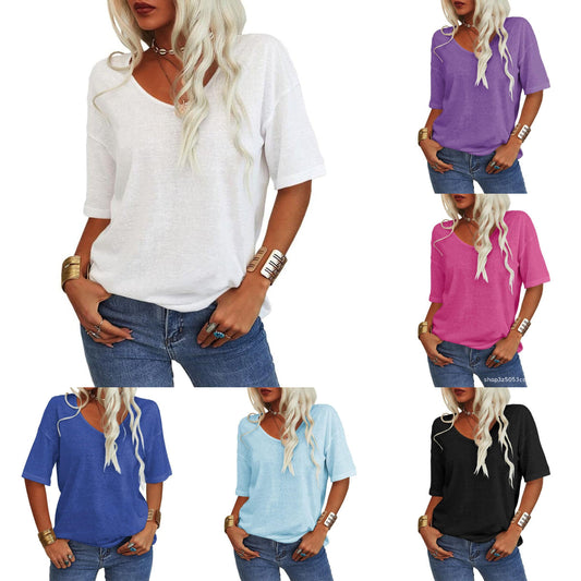 Women's Solid Color V-Neck T-shirt