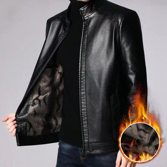 Men's Warm Plush Lining Leather Jacket