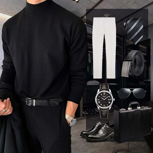 Men's high collar stretch cotton bottoming shirt