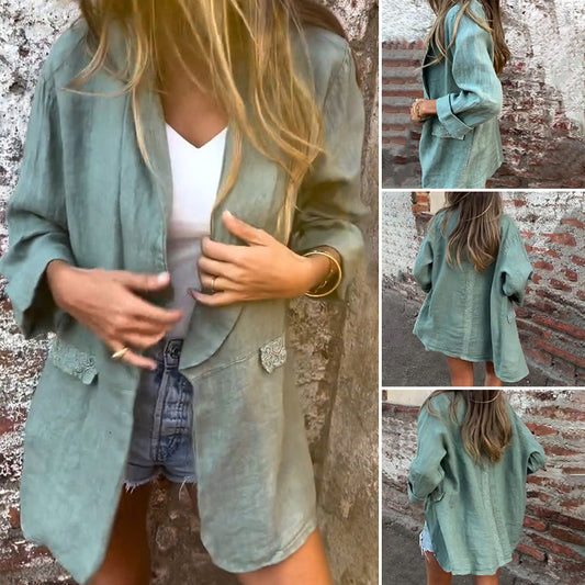 Women's Cotton Linen Open Front Blazer