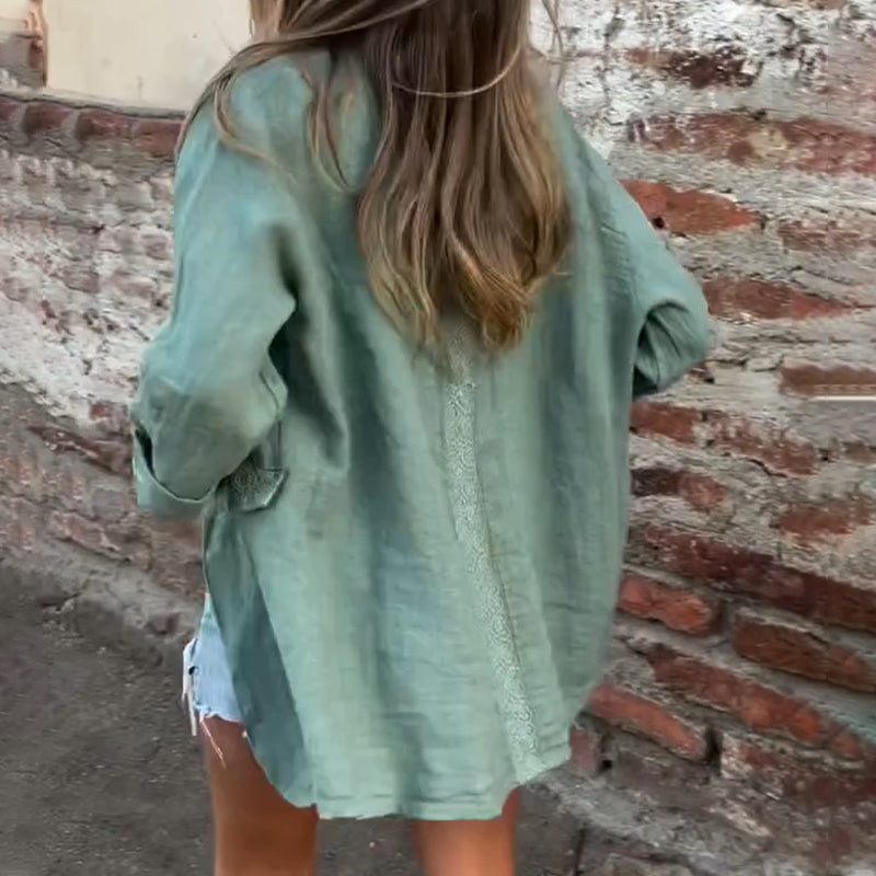 Women's Cotton Linen Open Front Blazer