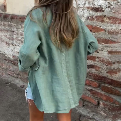 Women's Cotton Linen Open Front Blazer