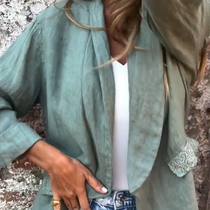 Women's Cotton Linen Open Front Blazer