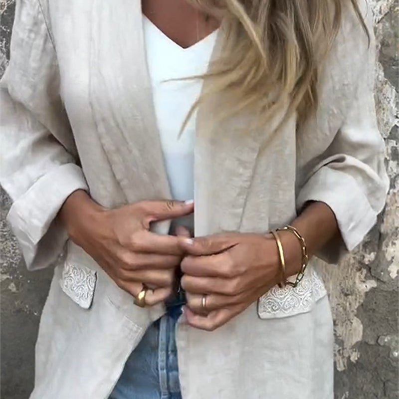 Women's Cotton Linen Open Front Blazer