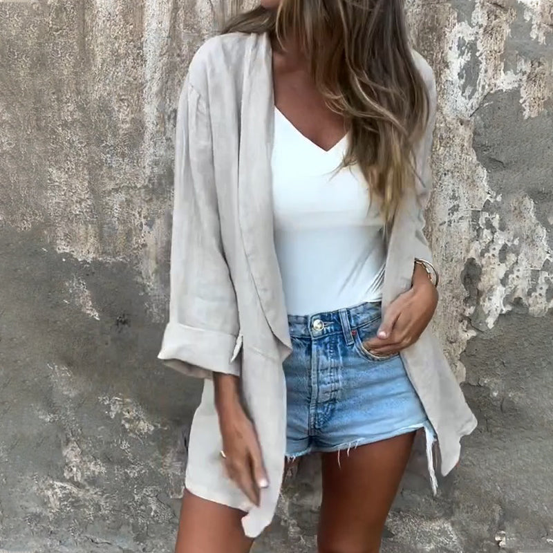 Women's Cotton Linen Open Front Blazer