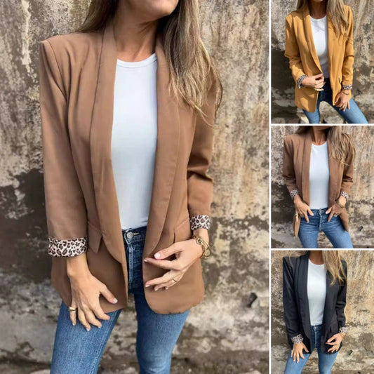 Women's Stylish Blazer with Chic Leopard Print Lining