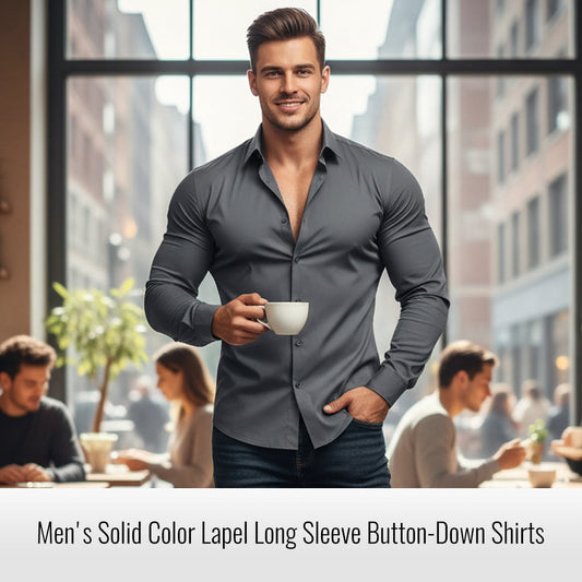 High Quality Men's Four Seasons Solid Color Lapel Long Sleeve Button Shirt