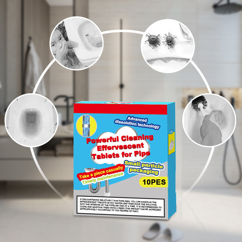 Powerful Cleaning Effervescent Tablets for Pipe, Fast Dissolve Hair Grease Clogs, Deodorizing Antibacterial Pipe Cleaner for Sink Toilet Floor Drain