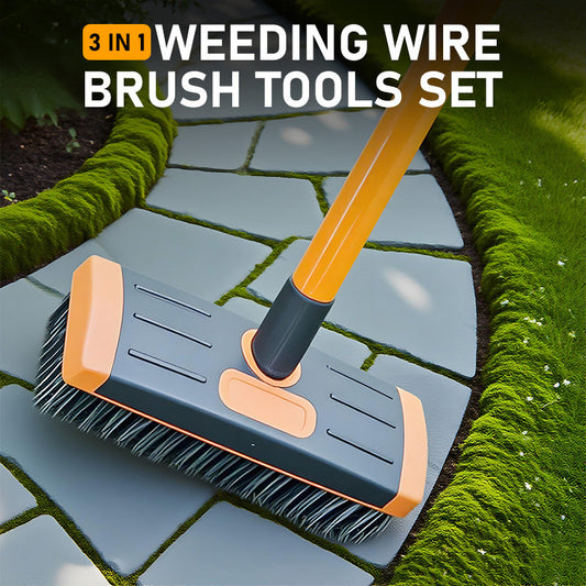 3-in-1 Weeding Wire Brush Tools Set Durable Steel Brushes, Ergonomic Handle & Perfect for Patios, Driveways & Garden Paths