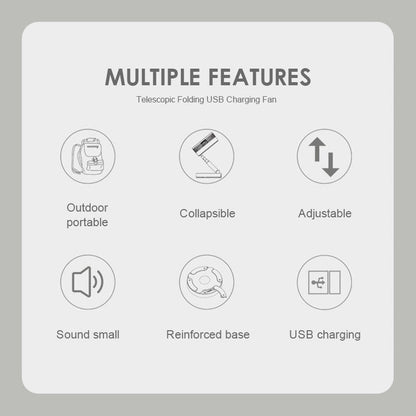 Telescopic Folding USB Charging Fan Adjustable height, quiet operation & portable perfect for desk, travel or outdoor use