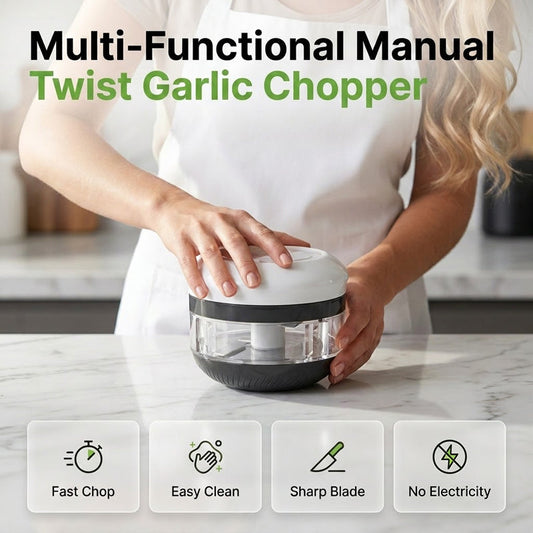 Multi-Functional Manual Twist Garlic Chopper Chop, Mince & Prep in Seconds No Electricity Needed