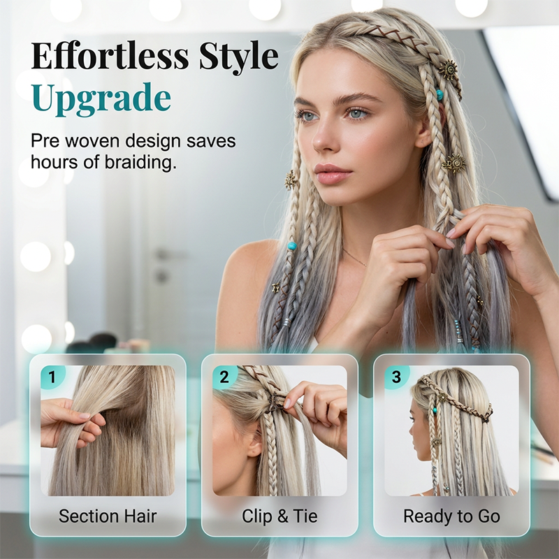 Maillard Style Pre-Braided Hair Extensions Bohemian Braids, Metallic Accents, Festival Ready