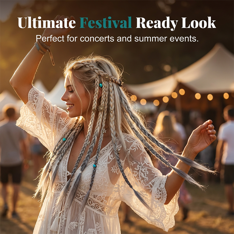 Maillard Style Pre-Braided Hair Extensions Bohemian Braids, Metallic Accents, Festival Ready