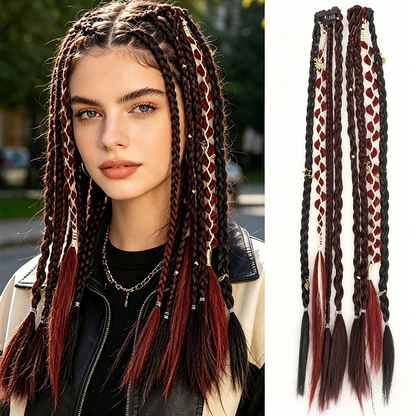 Maillard Style Pre-Braided Hair Extensions Bohemian Braids, Metallic Accents, Festival Ready