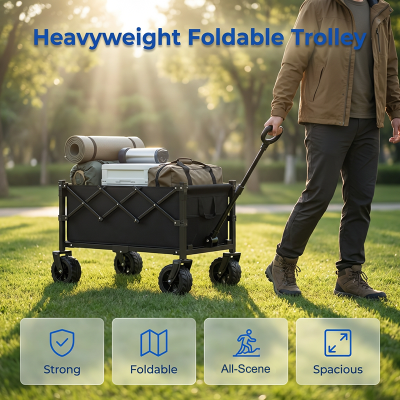 Heavy Duty Collapsible Wagon Cart All-Terrain Wheels, 130L Large Capacity, 1-Second Quick Fold